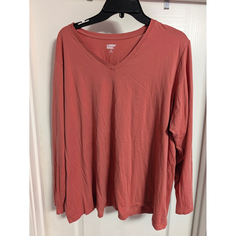 Lands End Womens 2X Terracotta Rose V-Neck Long Sleeve T-Shirt Cotton Knit Top